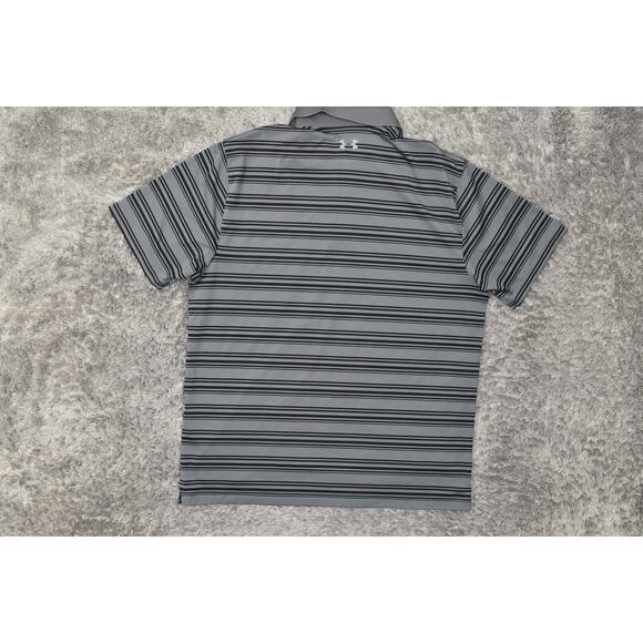 Under Armour Men's XL Gray Polo Shirt 100% Polyester Loose Heatgear Striped - Picture 3 of 6